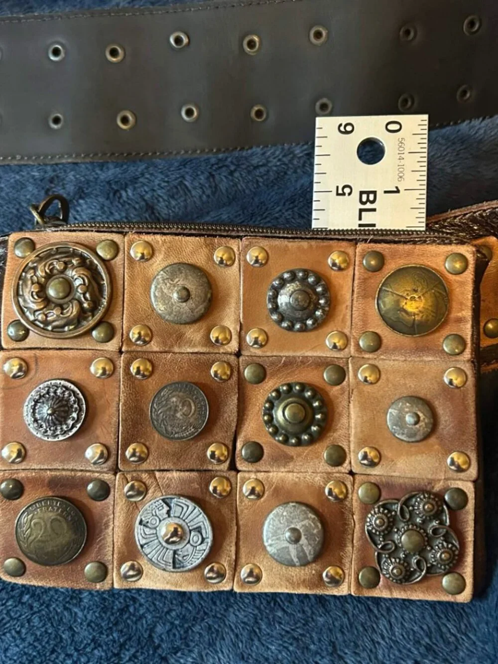 Rare Vintage Marcelle Danan Italy Heavily Embellished Leather Belt & Pouch Set